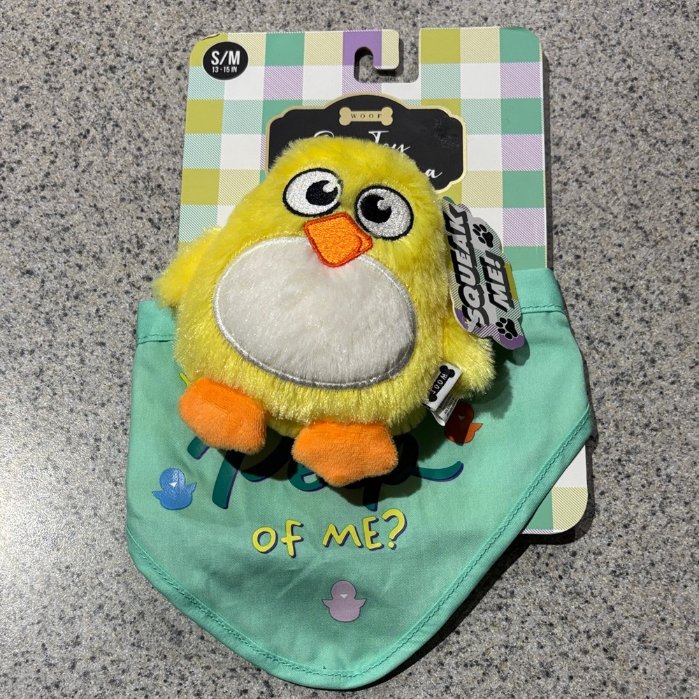 Yellow Plush Chick Dog Toy with Bandana